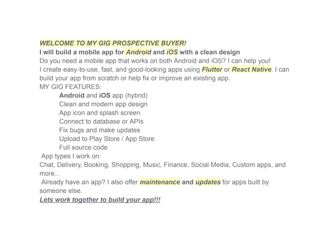 do mobile app development for android and ios app with clean UI
